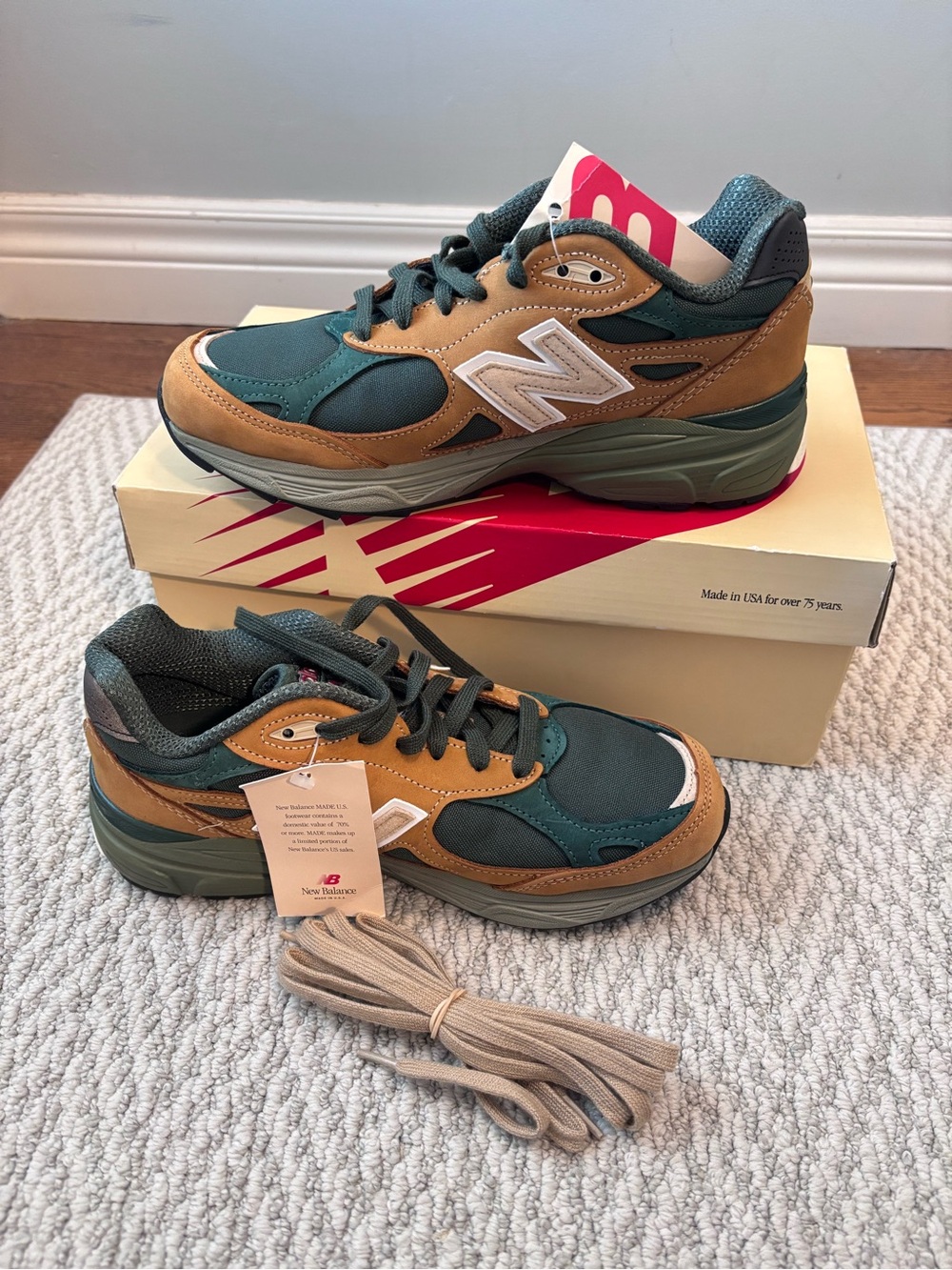New Balance 990v3 Made in USA Tan Green Teddy Santis Men 6 / Women 7.5 NWT